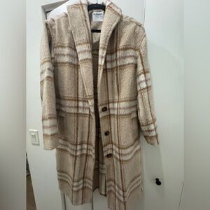 Old Navy Cream and Brown Plaid Coat